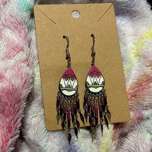 Pink and White Dreamcatcher Earrings